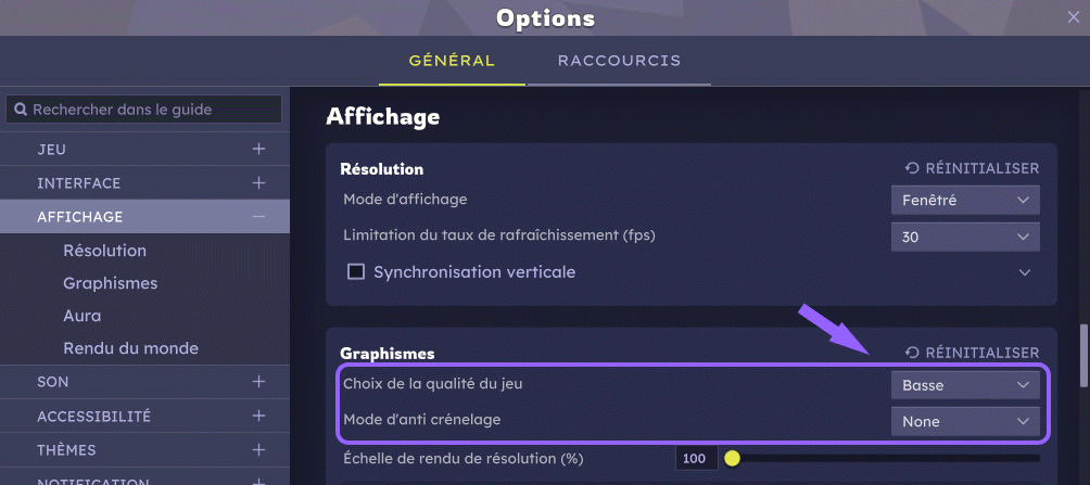 Qualité Basse et sans anti crénelage