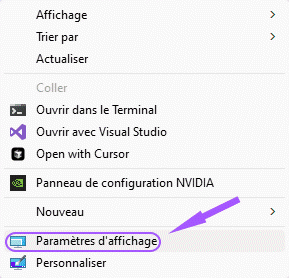 Paramètres d'affichage Windows